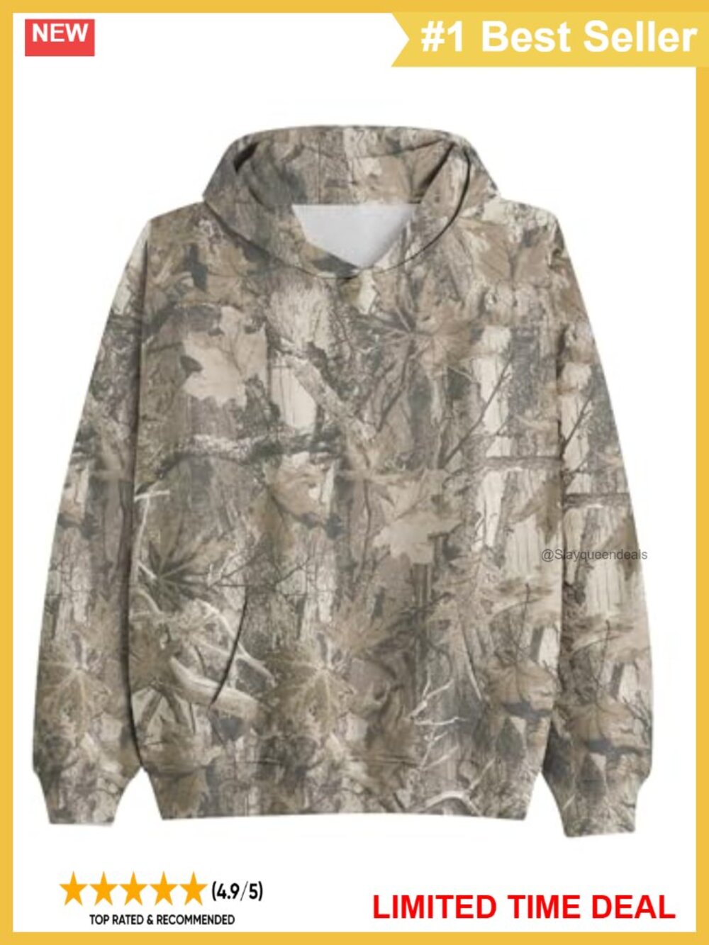 Oversized Camo Hoodie Fleece Lined Sweatshirt Kangaroo Pocket